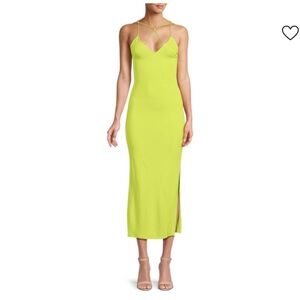 FRAME ladies Knot Detail Slit Sheath Midi Dress. Size X-small. Neon green.